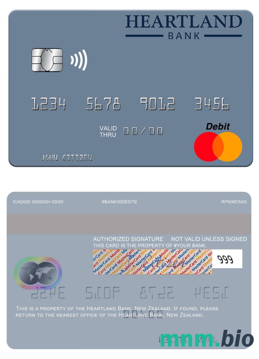 New Zealand Heartland Bank przykład karty mastercard w formacie PSD